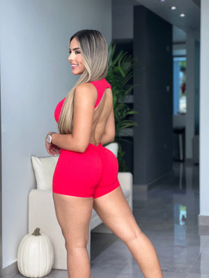 Red Open Back Romper