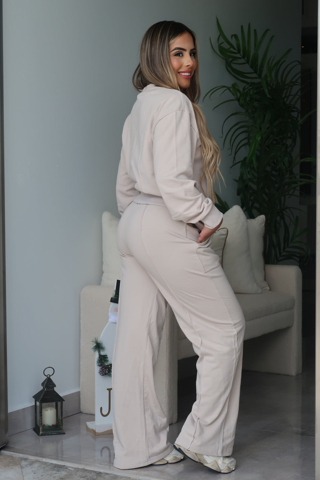 Beige Basic Jogger Lounge Set