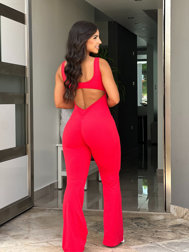 Red Scrunch Bell Bottom Jumpsuit