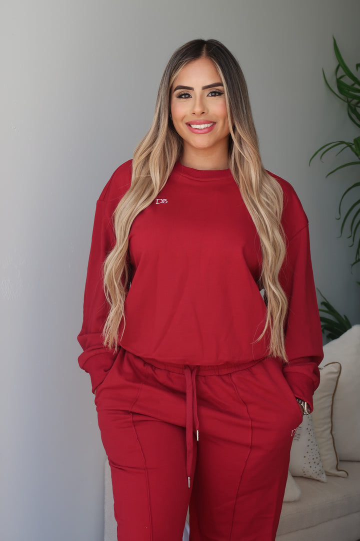 Maroon Basic Jogger Lounge Set