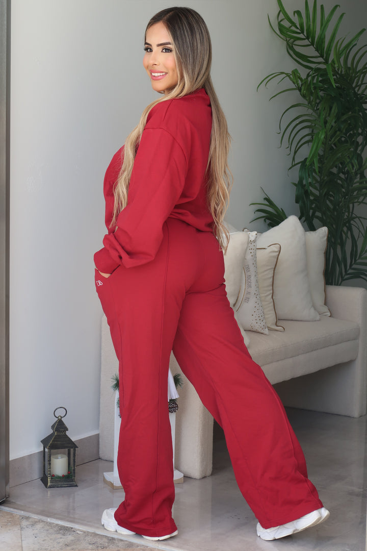 Maroon Basic Jogger Lounge Set