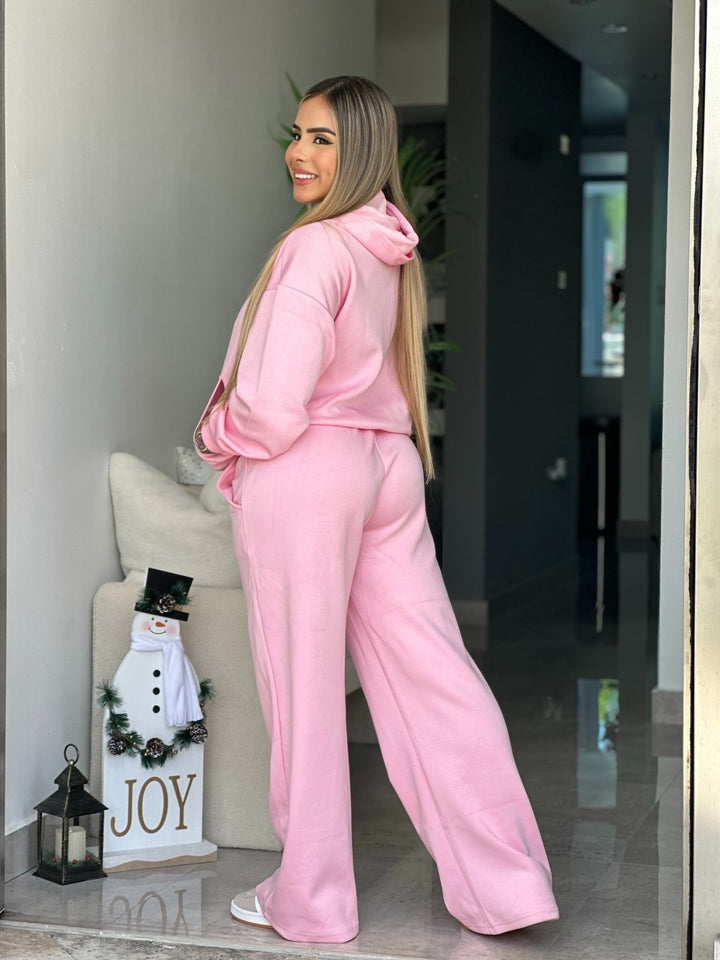 Pink Baggy Zipper Jogger Lounge Set