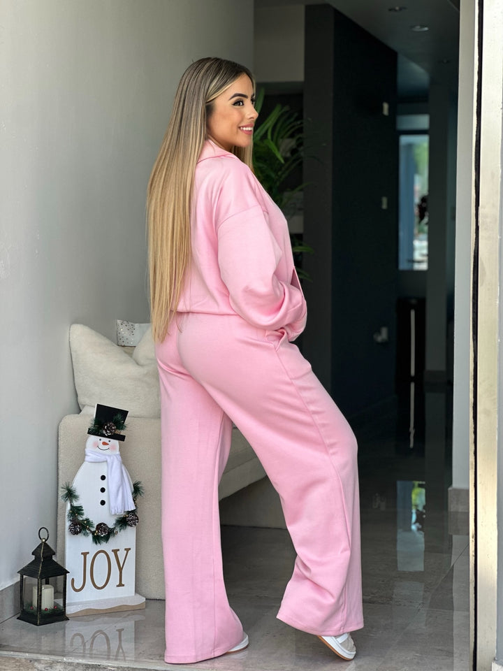 Pink Baggy Zipper Jogger Lounge Set