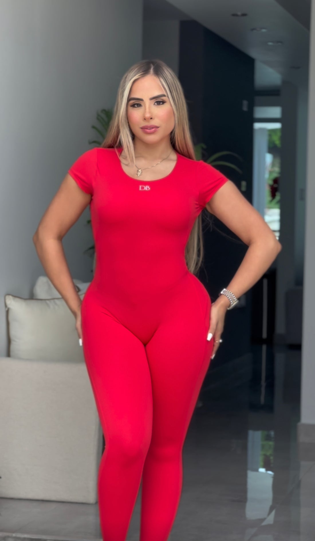 Red Basic Open Back Jumpsuit