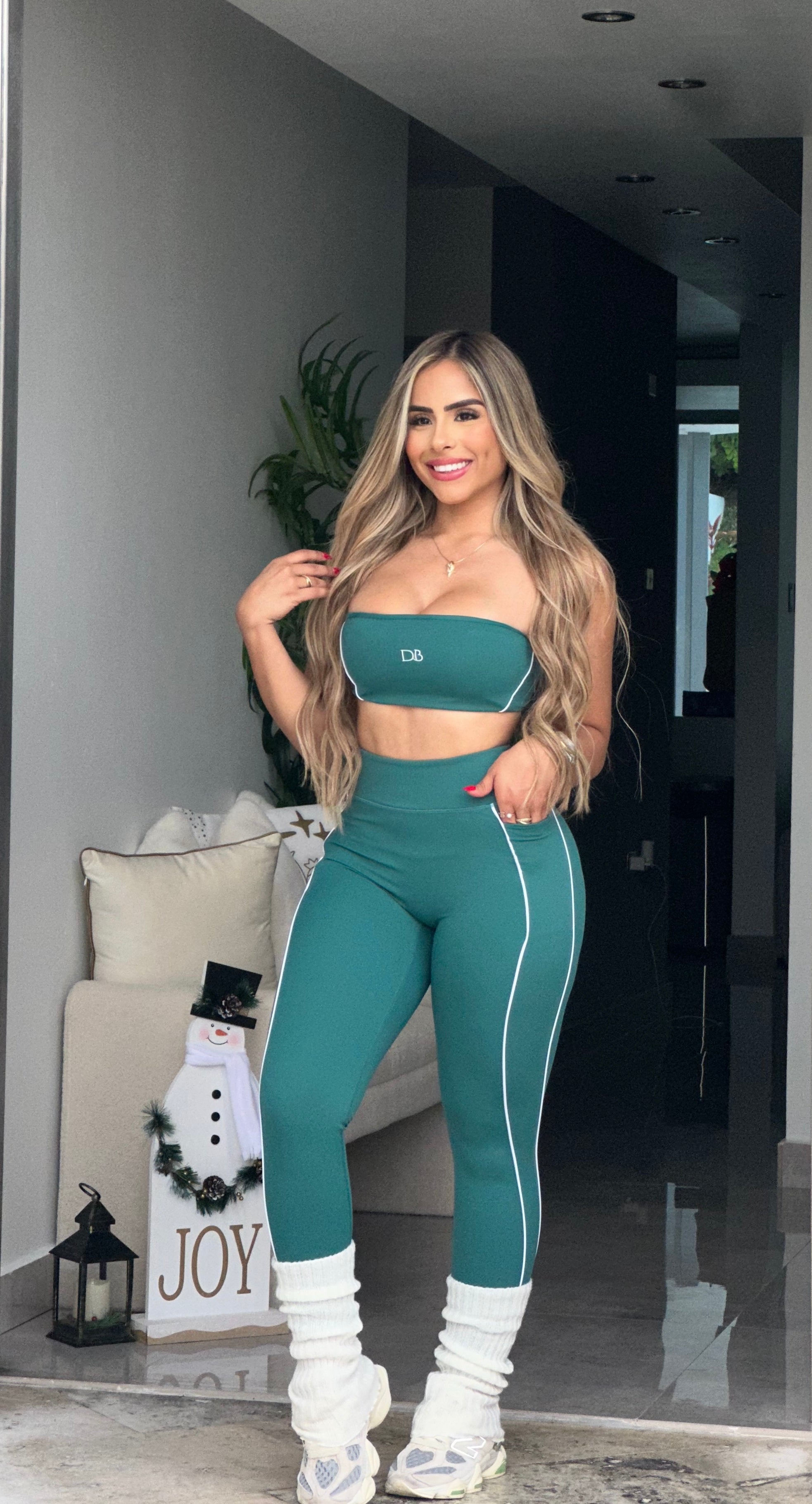 Green Stripe Strapless Set