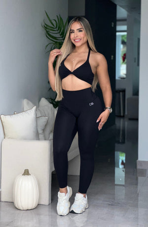 Black High Waist Tummy Control Two Piece Set