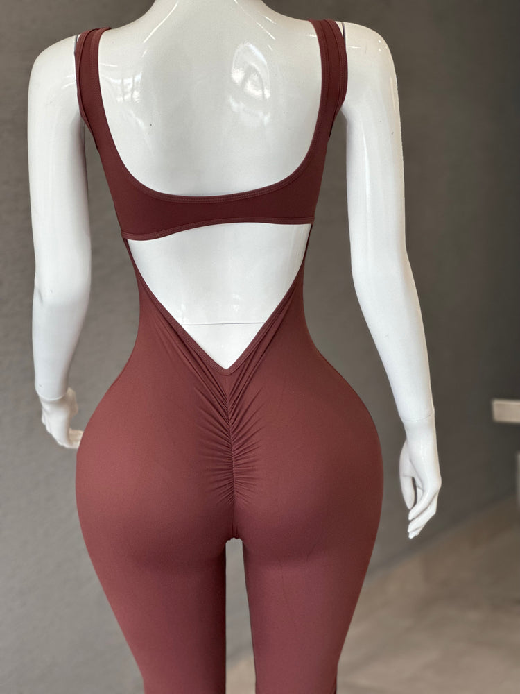 Brown Scrunch Bell Bottom Jumpsuit