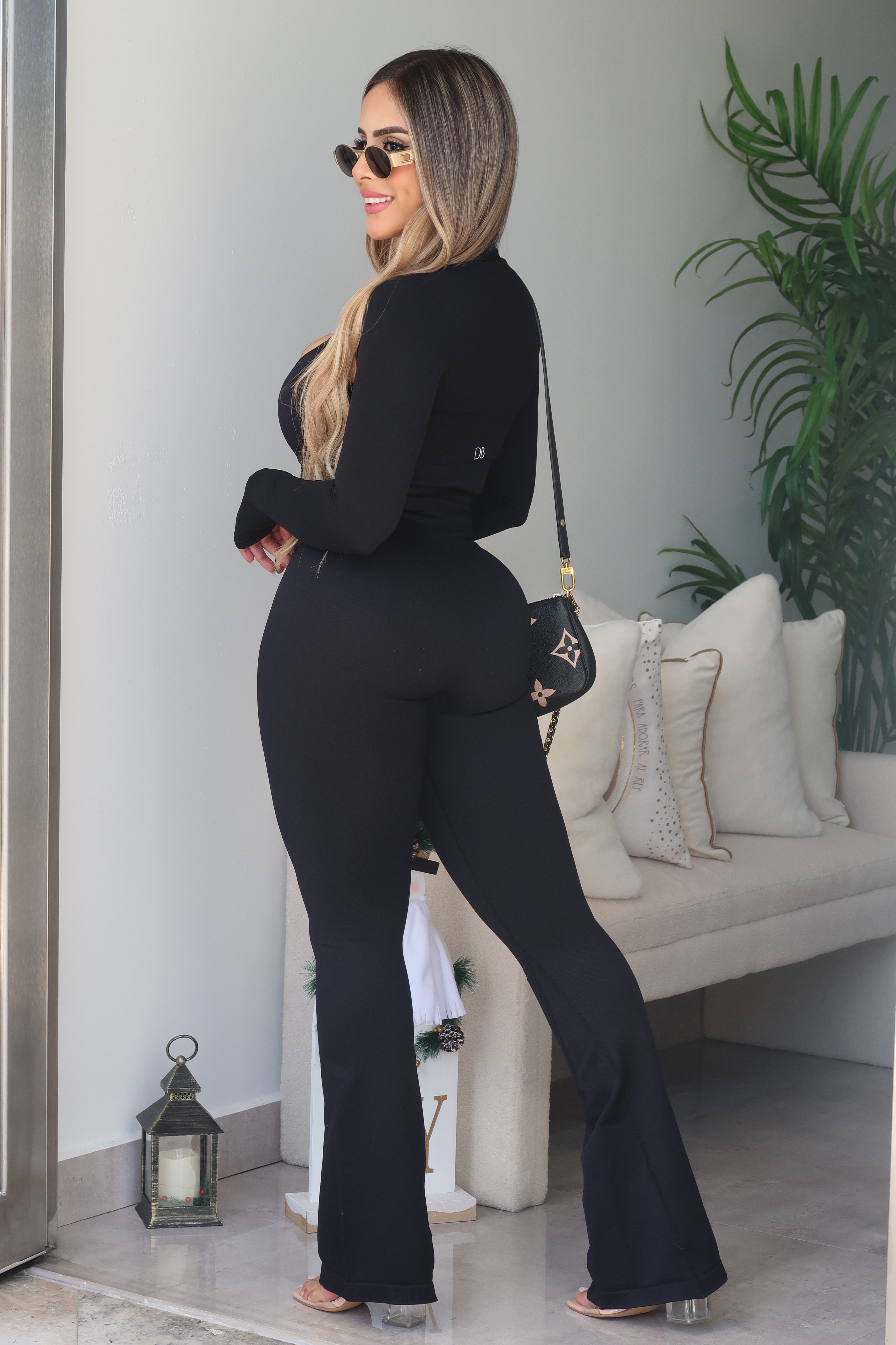 Black Faja Bell Bottom Jumpsuit