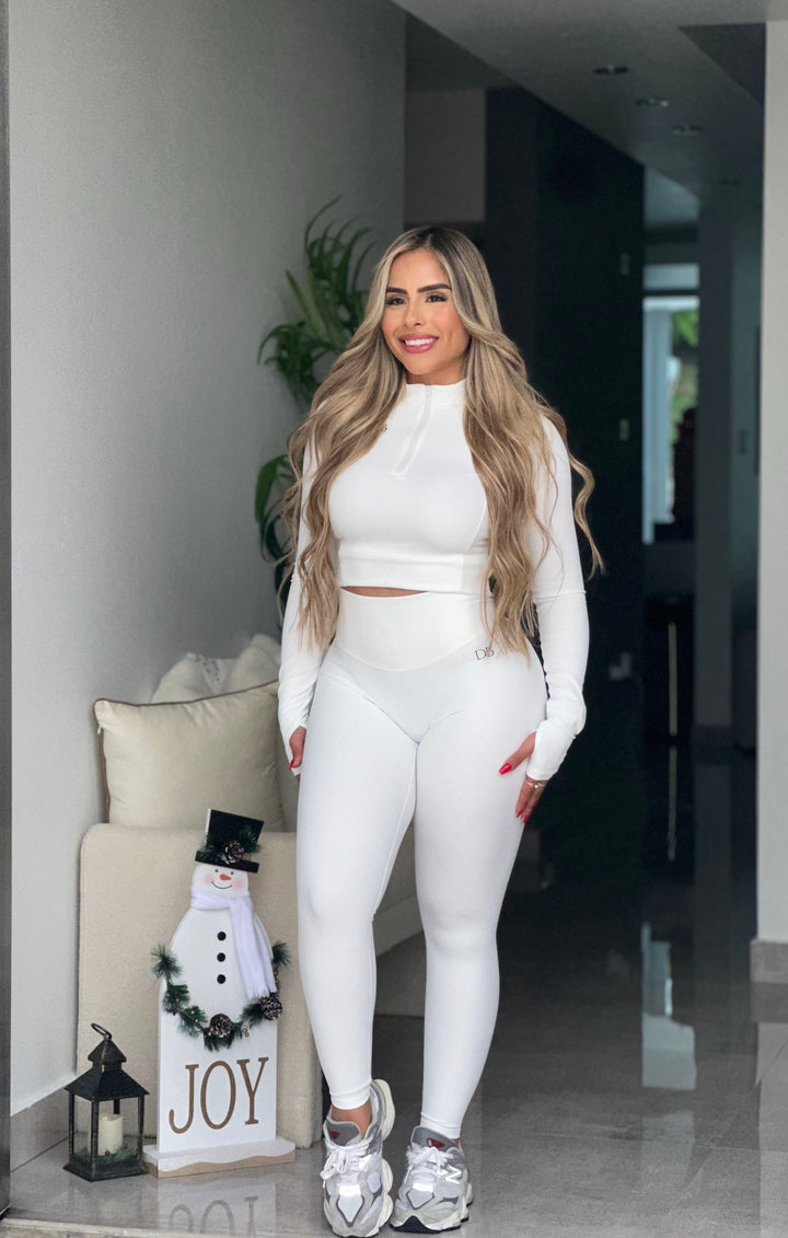 White Long Sleeve Ribbed Set