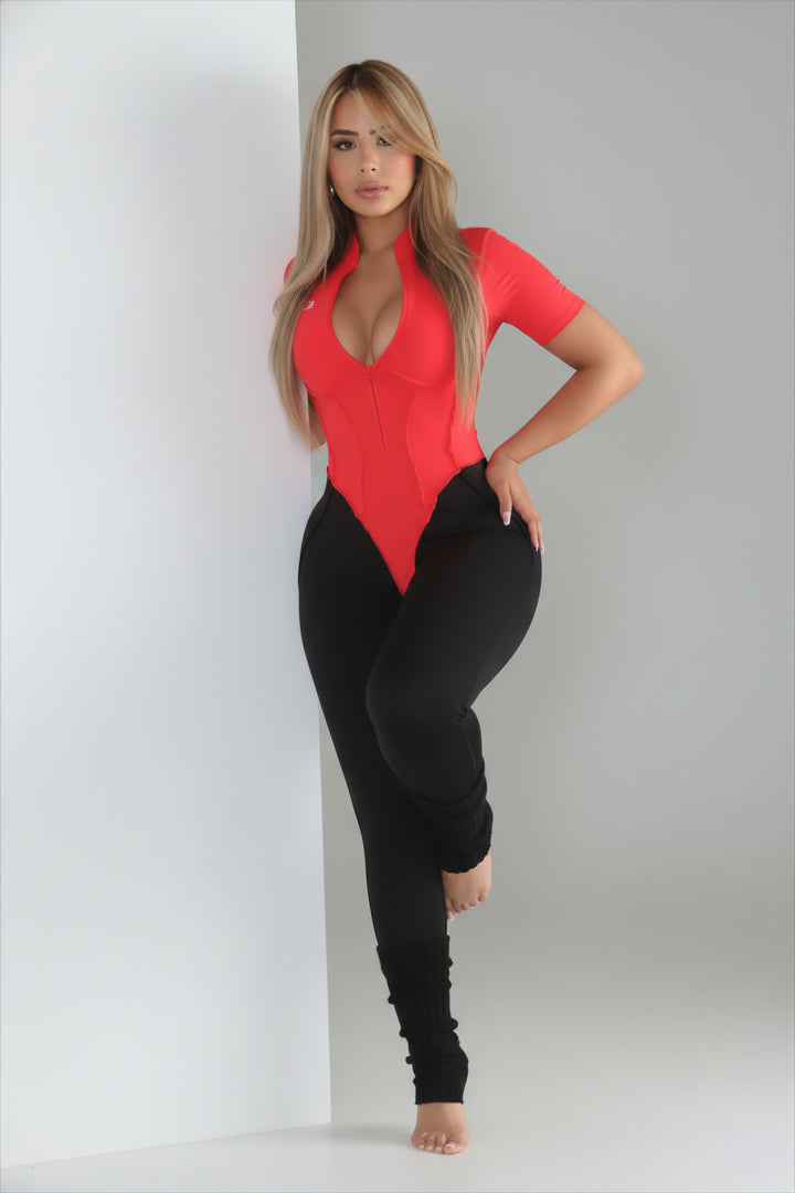 Red Versatile Zipper Jumpsuit - 007