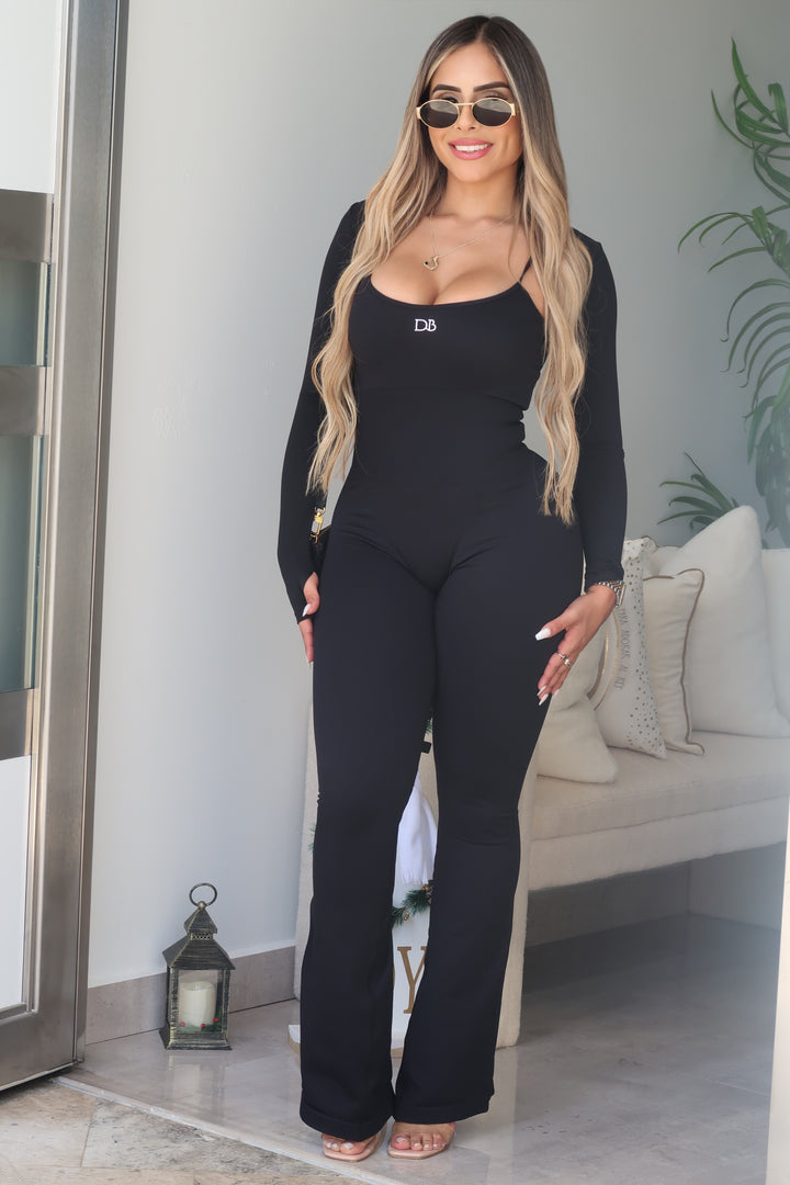 Black Faja Bell Bottom Jumpsuit