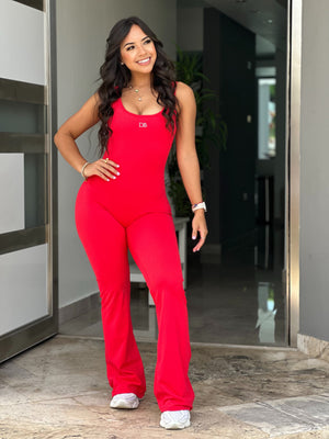 Red Scrunch Bell Bottom Jumpsuit