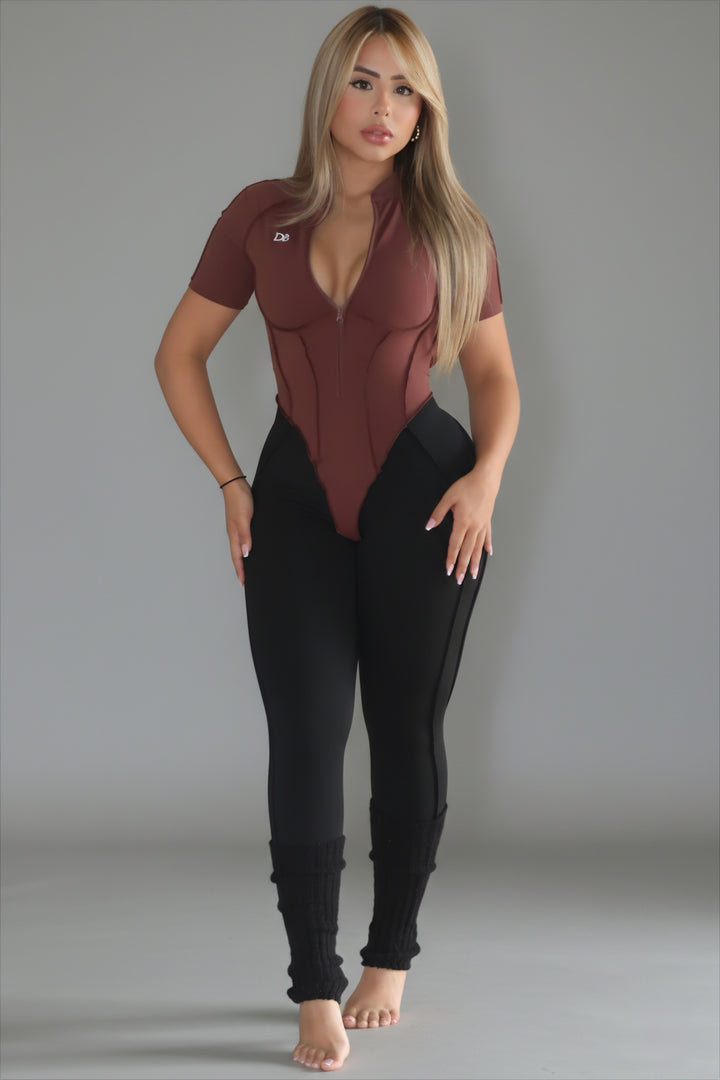 Brown Versatile Zipper Jumpsuit - 007