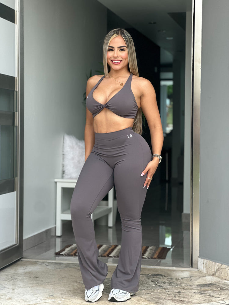 Grey V Back Bell Bottom Set