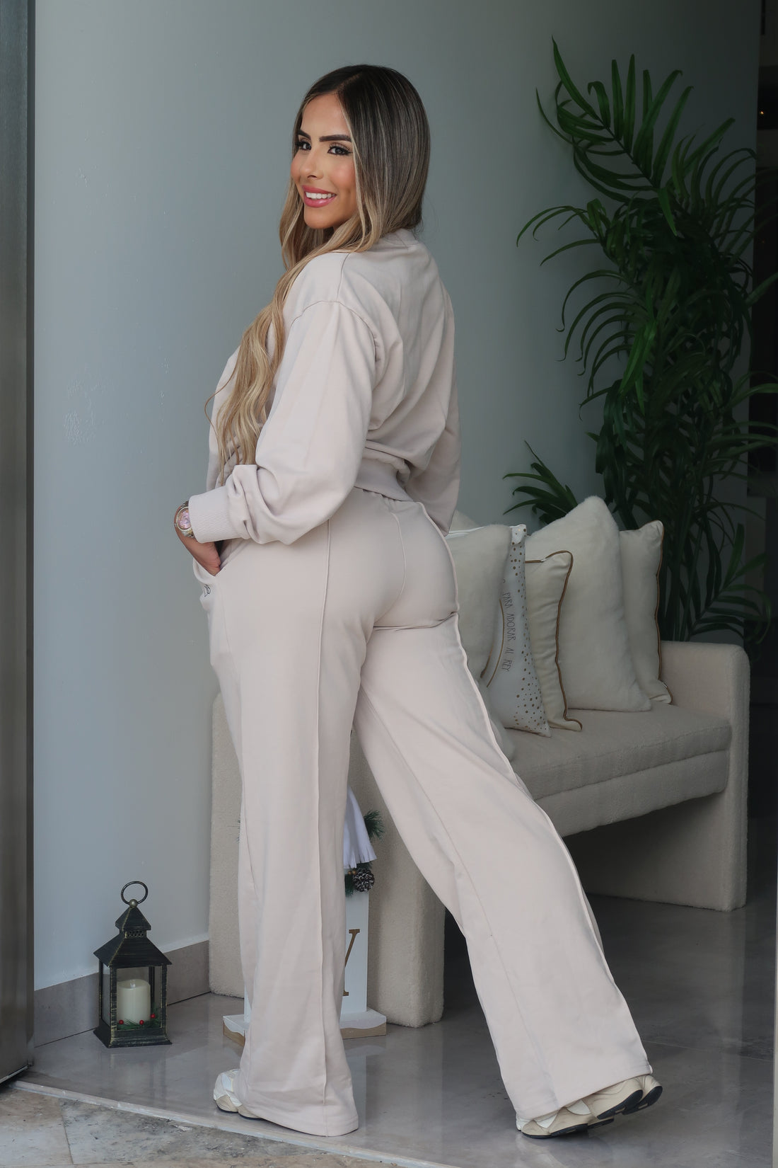 Beige Basic Jogger Lounge Set