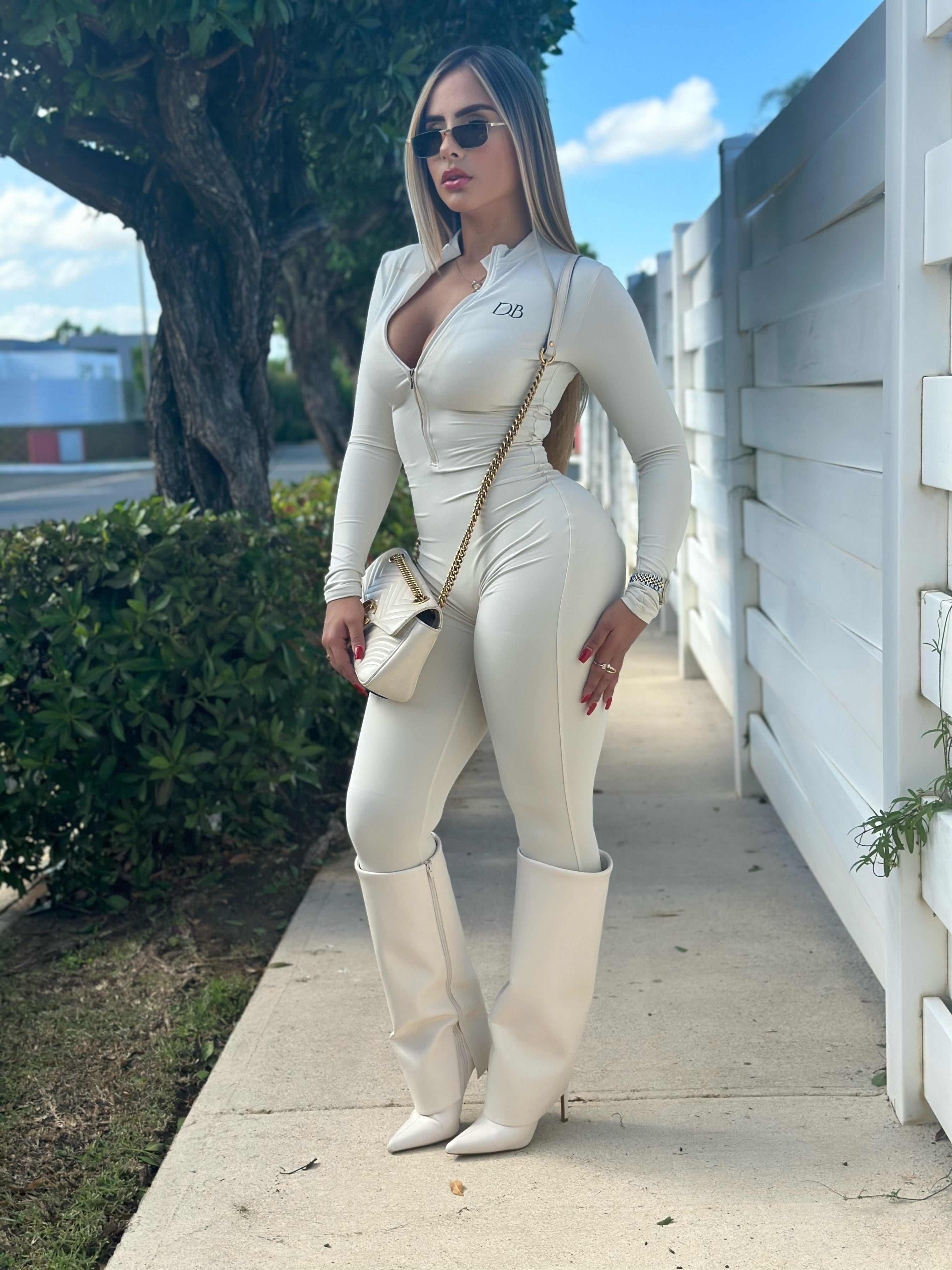 Nude Zipper Long Sleeve Jumpsuit
